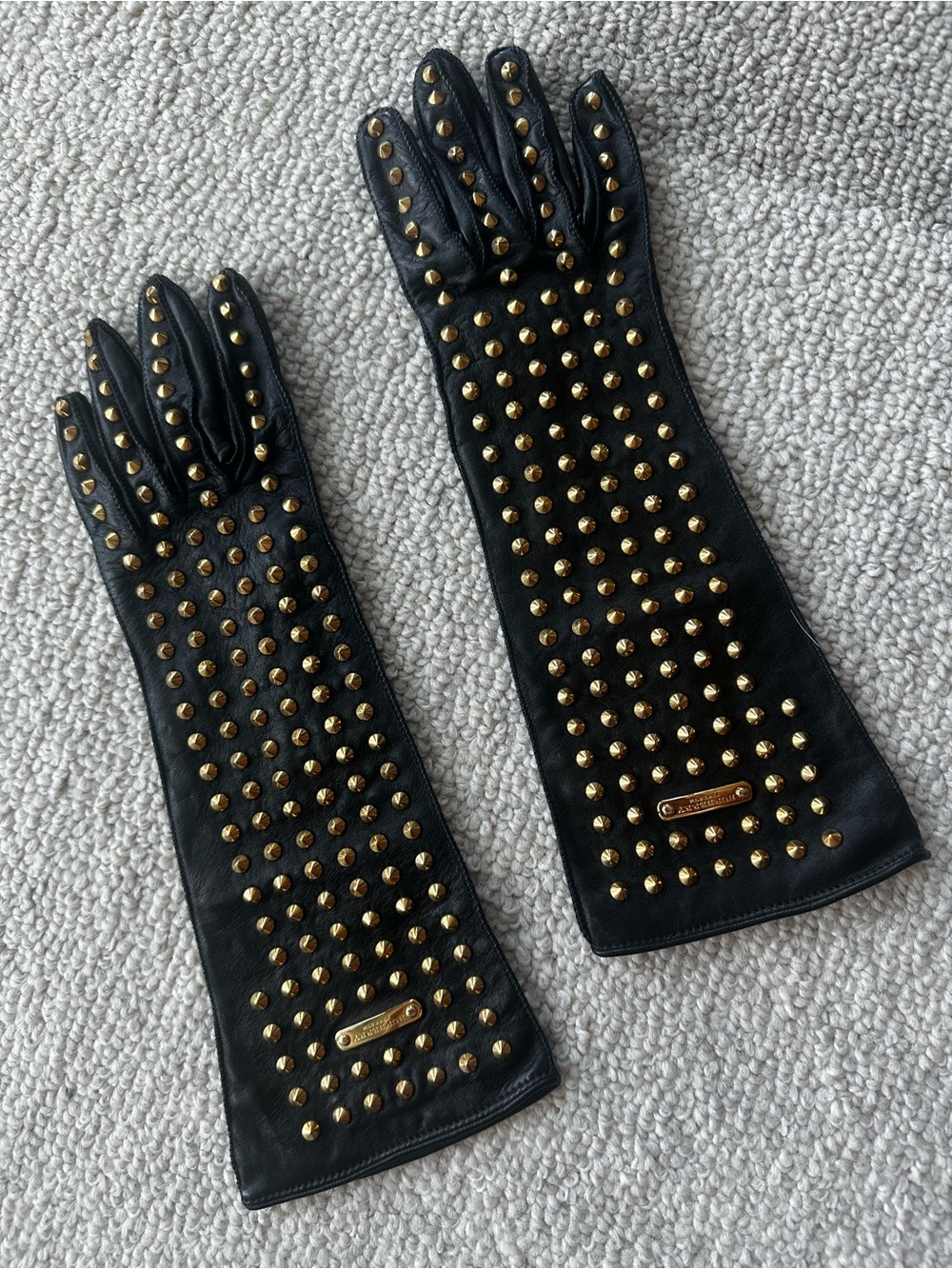 Burberry Prorsum Black Leather Studded Long Gloves